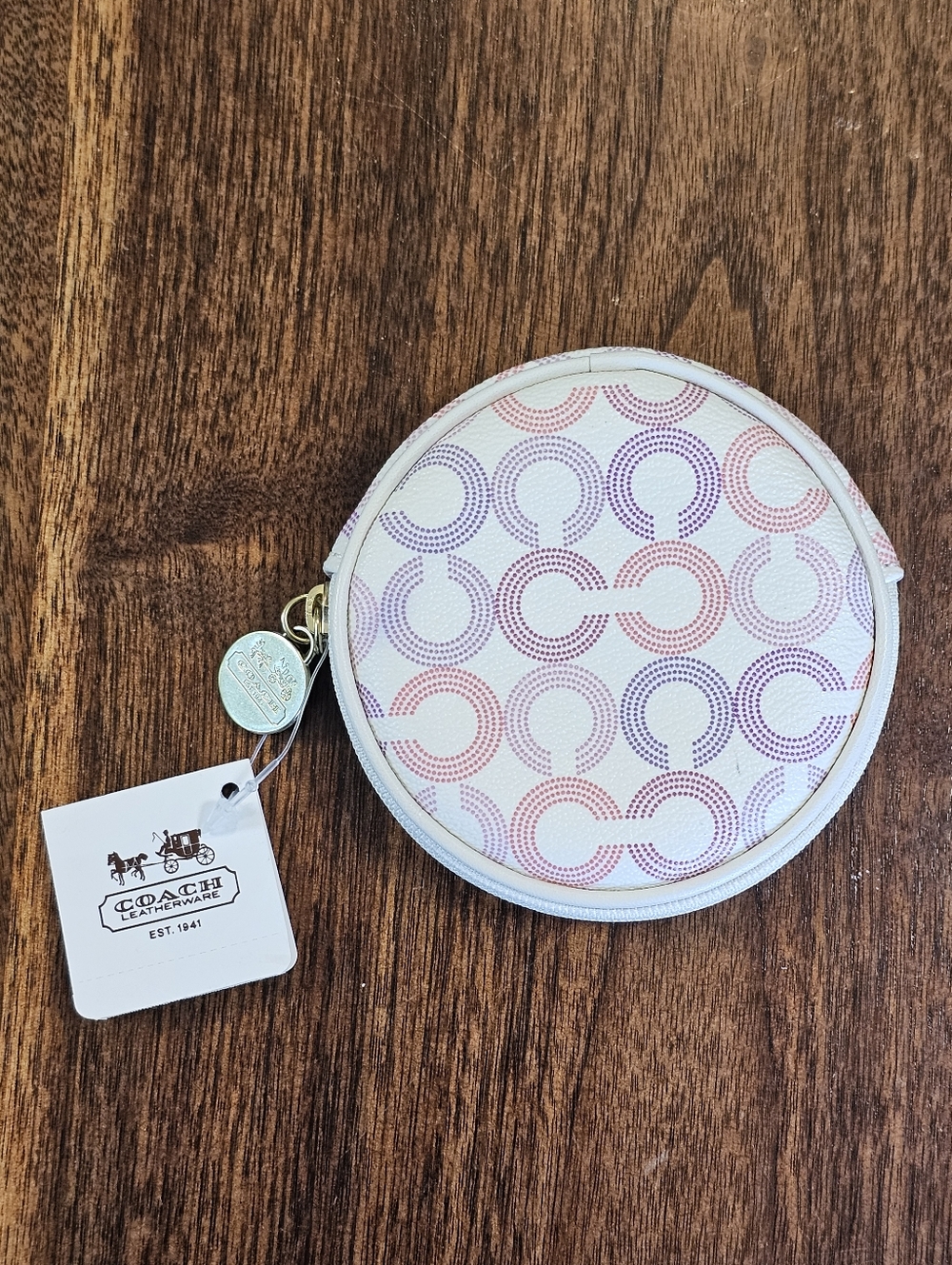 Coach Waverly Op Art Signature Coin Wallet In Cream Pink And Purple NWT - Picture 1 of 8